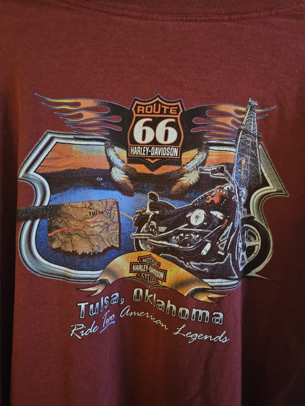 Vintage Harley-Davidson Long Sleeve Route 66 Tulsa Oklahoma Graphic Tee 2x